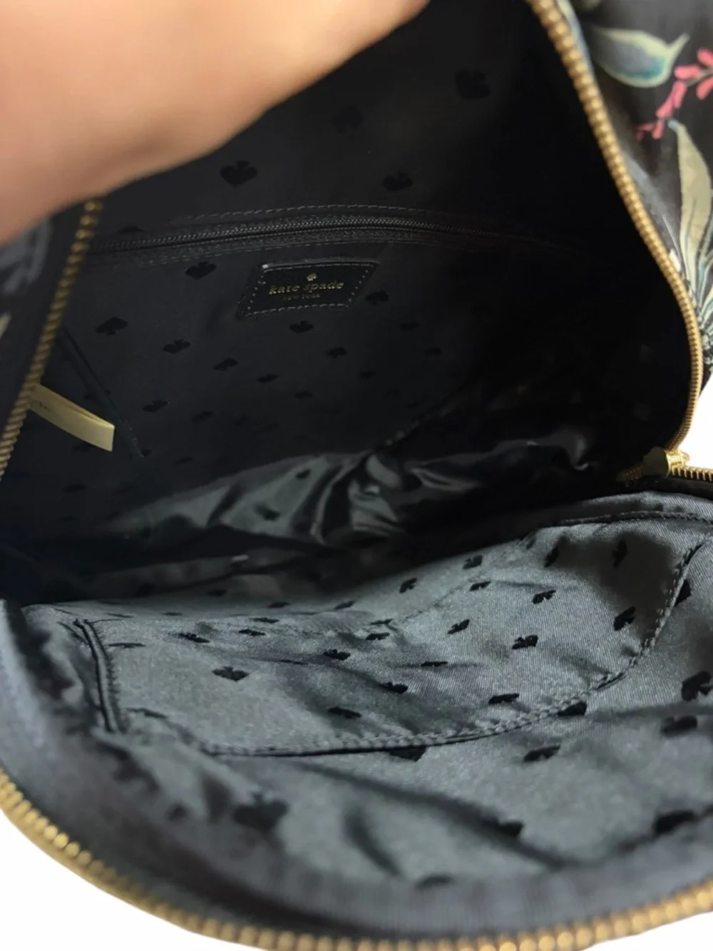 Kate Spade Botanical‎ Print Bradley Nylon Backpack Black Saffiano Leather Straps